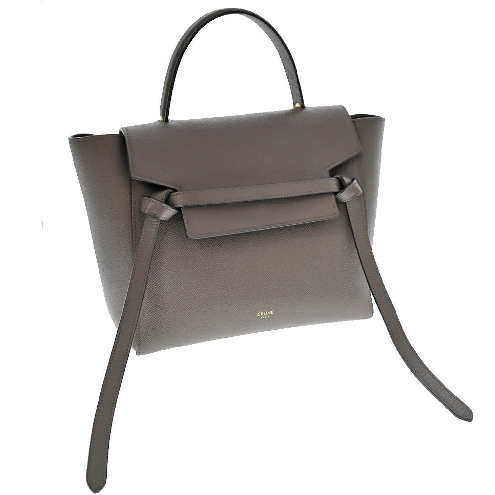 CELINE Belt Body Crossbody Bag Gray Calf Leather Suede Handbag Shoulder